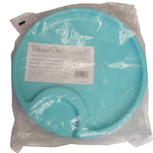 Pampered Chef Outdoor Party Plates 6 Pc Set 2823‎ 10" Blue Green Retired Picnic - Picture 1 of 6